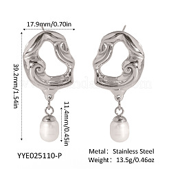 Boucles d'oreilles pendantes en acier inoxydable avec perles d'eau douce en forme de larme&nbsp;BM6566-2