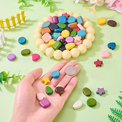 60шт 6 стиля окрашенные бусины из натурального дерева WOOD-TA0002-76