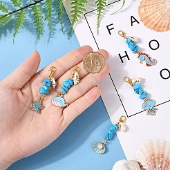 5 шт. подвеска из искусственной бирюзы и ракушек&nbsp;HJEW-YW00108