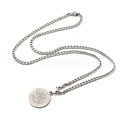 Не тускнеющий плоский круглый с подвеской в виде святого миллера архангела ожерелья&nbsp;LS-NJEW-S422-03P