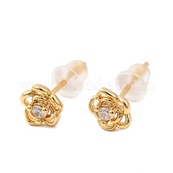 Серьги-гвоздики из латуни с микро-паве и прозрачным фианитом&nbsp;EJEW-P331-05G