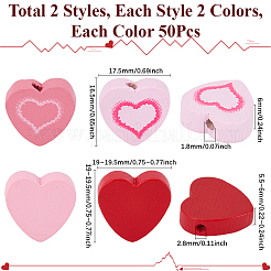 200 шт. деревянные бусины с принтом ко Дню святого Валентина в 4 цветах&nbsp;WOOD-SC0001-96