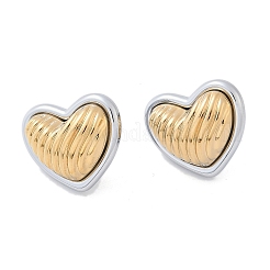 Двухцветные серьги-гвоздики в форме сердца из нержавеющей стали 304 EJEW-M073-09PG-02