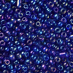 ラウンドガラスシードビーズ  透明色の虹  ラウンド  ブルー  6/0  4mm  穴：1.5mm  約4500個/ポンド&nbsp;SEED-A007-4mm-168