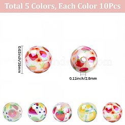 50 шт. 5 стиля печатных непрозрачных акриловых бусин&nbsp;MACR-SC0002-38