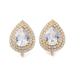 Серьги-гвоздики из латуни с микропаве из прозрачных кубических цирконий в форме капли&nbsp;EJEW-Z087-02G