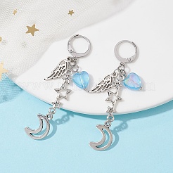 女性用合金ダングルフレンチフックピアス  ムーン＆スター＆ウィングタッセルピアス  アンティークシルバー  62x12mm&nbsp;EJEW-JE05479