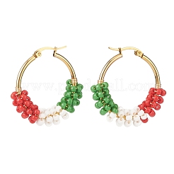 Aretes de aro trenzados con semillas de vidrio y tema navideño&nbsp;EJEW-TA00106