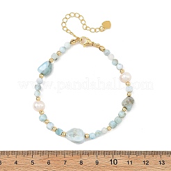 Braccialetti con pepite di larimar naturale e perle di patata&nbsp;BJEW-JB14468