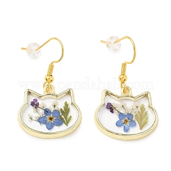 Boucles d'oreilles pendantes en alliage et fleurs séchées&nbsp;EJEW-Z169-01G-01