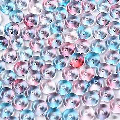スプレー塗装された透明なガラスシードビーズ  ドーナツ  スチールブルー  6.5x3mm  穴：1.2mm  約2500個/ポンド&nbsp;SEED-T007-05F