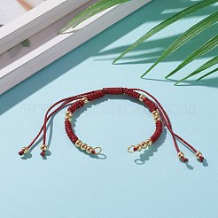 調節可能なポリエステル編みひもブレスレット作り  メタリックコード付き  真鍮ビーズ  304ステンレススチール丸カン  レッド  5-1/2~11-3/8インチ（14~29cm）&nbsp;AJEW-JB00892-02