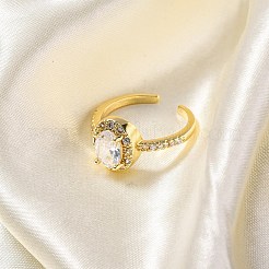 Кольца-манжеты для пальцев с покрытием из латуни с микропаве из прозрачного кубического циркония для женщин&nbsp;RJEW-M028-10G