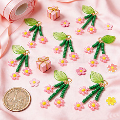 10 pz pendenti di fiori con perline di vetro&nbsp;PALLOY-SZ00069