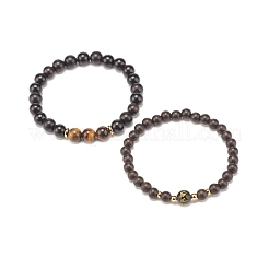 Ensembles de bracelets extensibles en perles de bois et d'œil de tigre&nbsp;BJEW-JB07739