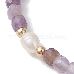 Braccialetti elastici con perline cubiche di ametista naturale per donna&nbsp;BJEW-JB13176-03