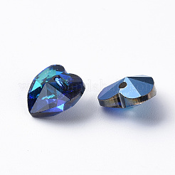 ハート電気メッキガラスチャーム  シルバーメッキのボトム  多面カット  ミッドナイトブルー  10x10x5.5mm  穴：1.2mm  48個/ボードについて  4ボード/ボックス&nbsp;EGLA-N006-012B