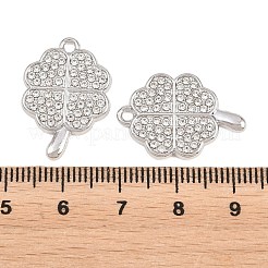 合金ペンダント  クリスタルラインストーン付き  クローバーチャーム  ラックめっき  プラチナ  23x16x2mm  穴：2mm&nbsp;FIND-C095-10P