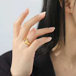 304ステンレススチールオープンカフリング  バックル形状  ゴールドカラー  内径：18mm&nbsp;RJEW-H213-03G