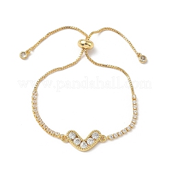 Браслеты-слайдеры из латуни с микропаве из кубических цирконий в форме сердца BJEW-K248-02G