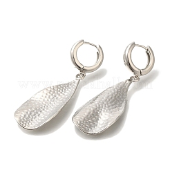 Orecchini a cerchio in ottone con foglia placcata a cremagliera&nbsp;EJEW-H016-01P