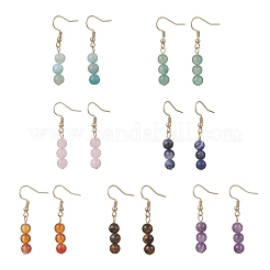 Круглые серьги-подвески из натуральных смешанных камней EJEW-JE06716