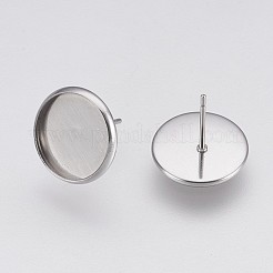 変色しない202ステンレススチールスタッドピアスセッティング  304ステンレスピン付き  フラットラウンド  ステンレス鋼色  トレイ：12mm  14x2mm  ピン：0.8mm&nbsp;A-STAS-I088-E-02P