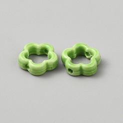 手作りの陶器ビーズ  中空の花  緑黄  15x15x5mm  穴：1.8mm&nbsp;PORC-WH0014-13