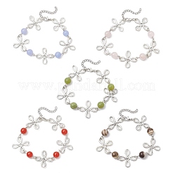 Сплав натуральных смешанных драгоценных камней звенья браслеты для женщин&nbsp;BJEW-JB11684