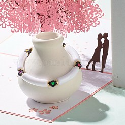 女性のためのハート付きアクリル分厚いカーブチューブビーズストレッチブレスレット  ミックスカラー  内径：2-1/4インチ（5.7cm）&nbsp;BJEW-JB07586