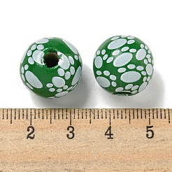 プリントウッドヨーロピアンビーズ  足跡模様で丸い  グリーン  15.5~16mm  穴：4~4.5mm&nbsp;WOOD-G022-09J