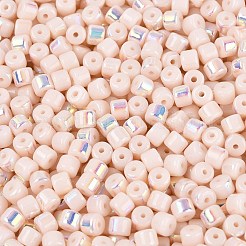 Fgb 不透明色ガラスシードビーズ  虹メッキ  丸い穴  バレル  ミスティローズ  4x3.5mm  穴：0.9~1mm  約3750個/ポンド&nbsp;SEED-Q040-07A-A02
