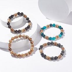 Bracciale elasticizzato da donna con cocco naturale e pietre di perline&nbsp;BJEW-JB07546