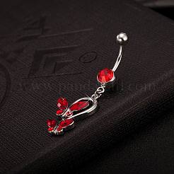 Ювелирные изделия для пирсинга настоящее платиновое покрытие латунь горный хрусталь двойные кольца пупка бабочки кольца живота AJEW-EE0001-41C