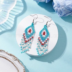 7 пара серег-подвесок в форме ромба из натуральных драгоценных камней EJEW-MZ00567