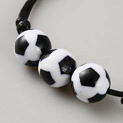 スポーツテーマのアクリルビーズブレスレット、男性用、女性用  ワックスコードと  サッカー  内径：2-1/8~4インチ（5.5~10cm）  ビーズ：12mm&nbsp;BJEW-WH0022-55E