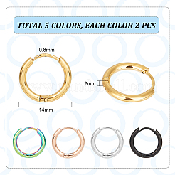 5ペア 5色 304ステンレススチール ハギーフープピアス レディース  ミックスカラー  12ゲージ  14x2mm  ピン：0.8mm（±0.1mm）  1ペア/カラー&nbsp;EJEW-UN0002-17