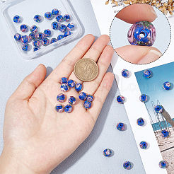 手作りゴールドパウダー入りランプワークビーズ  インナーフラワー  ラウンド  ブルー  8x7~8mm  穴：1.4mm  50個/箱&nbsp;LAMP-BBC0001-02A