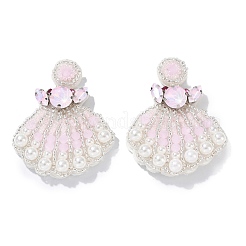 Серьги-гвоздики из стеклянных бусин в форме ракушки EJEW-S273-02