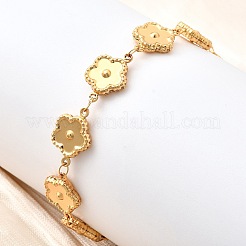 女性用304ステンレススチールリンクブレスレット  花  ゴールドカラー  8-3/4インチ（22.1cm）&nbsp;BJEW-P354-03B-G