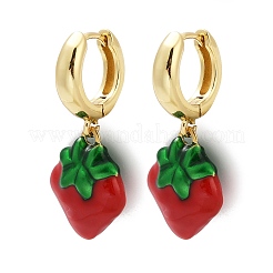 Серьги-кольца с эмалью из латуни и клубники EJEW-F895-21A-G