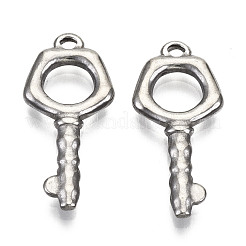 変色しない304ステンレススチールペンダント  キー  ステンレス鋼色  22x10x2mm  穴：1.4mm&nbsp;STAS-R115-09