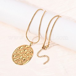 Colliers à pendentif ovale texturé en acier inoxydable 304 pour femmes&nbsp;NJEW-C117-01B-G
