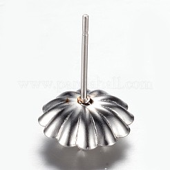 変色しにくい304ステンレススチールスタッドピアスセッティング  花  ステンレス鋼色  トレイ：5mm  15.5x10.2mm  ピン：0.7mm&nbsp;STAS-G081-50P