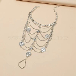 Богемный многослойный сплав цепи монета кисточка кольцо на палец ноги браслеты для женщин&nbsp;LS-AJEW-B107-01P