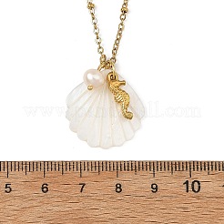 Colliers à pendentif en coquillage blanc sculpté naturel et acier inoxydable 304&nbsp;NJEW-JN06505
