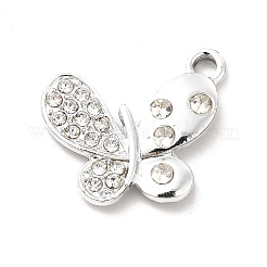 合金ラインストーンペンダント  プラチナトーンのバタフライチャーム  クリスタル  16x19x3mm  穴：2mm&nbsp;ALRI-C007-47P