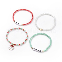 4 Stück 4 Stil Glasstretch-Armbänder mit Wort-Weihnachtsfreude-Acrylperlen&nbsp;BJEW-TA00126