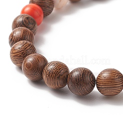 Окрашенный синтетический бирюзовый крест и деревянный круглый эластичный браслет из бисера для женщин BJEW-JB09276