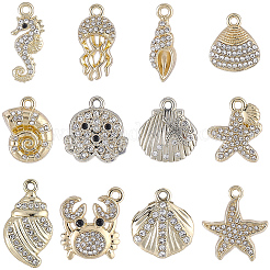 24 Uds 12 estilos colgantes de rhinestone de cristal de aleación&nbsp;FIND-BM0001-79A